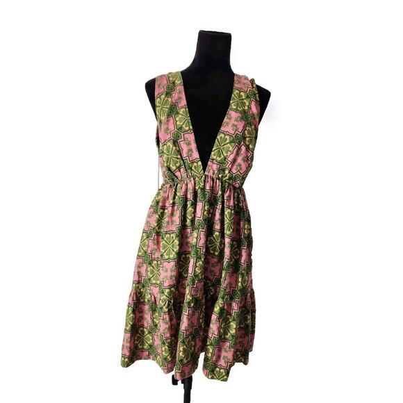 House of Harlow 1960 Linen Blend Green & Pink Floral Halter Dress with Pockets M - Picture 1 of 7